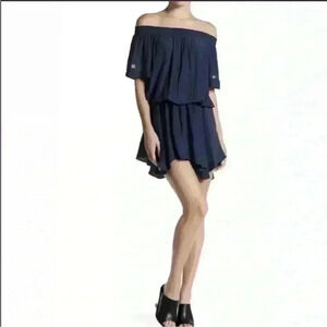 Ramy Brook Womens Jessica Off The Shoulder Mini Dress Size S Navy Asymmetric Hem